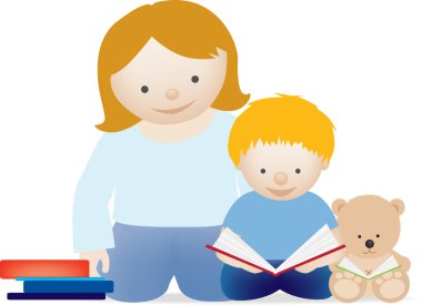 Mum and child read clipart