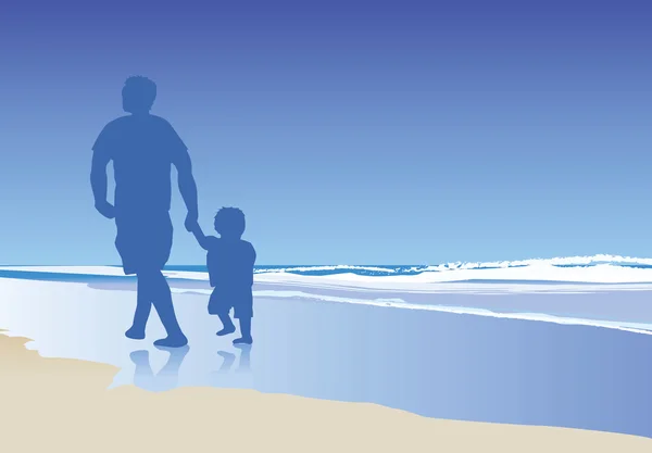Papa et enfant sur la plage — Photo