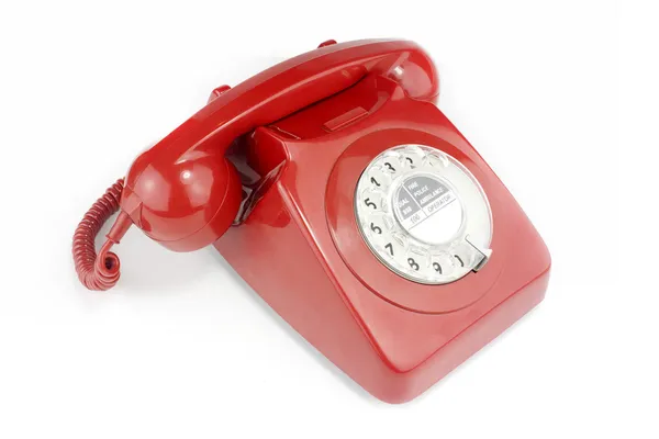 Régi vágású világos piros telefon kezek — Stock Fotó