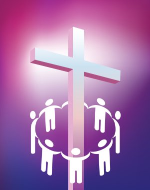 Circle holding hands around cross clipart