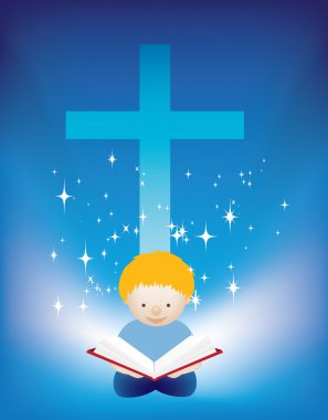 Child reading bible clipart