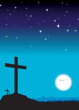3 crosses at night clipart
