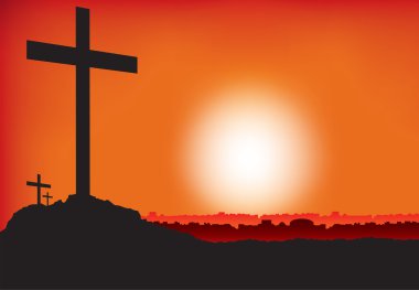 3 crosses at sunset or dawn clipart