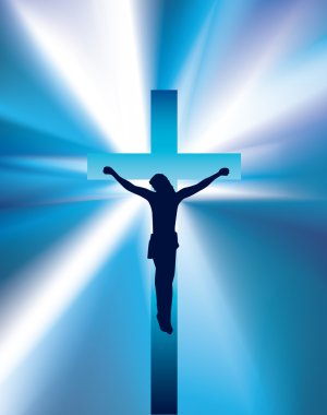 Christ on cross light beam background