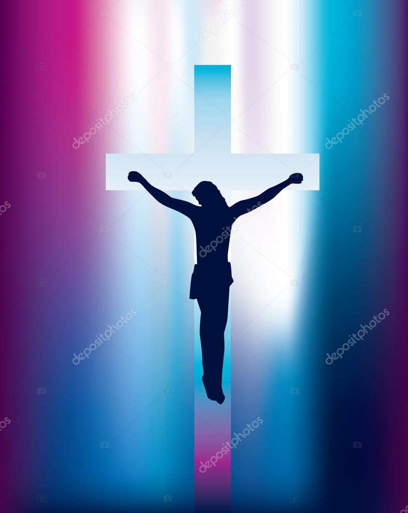 Jesus cross on crucifix with abstract beam of li