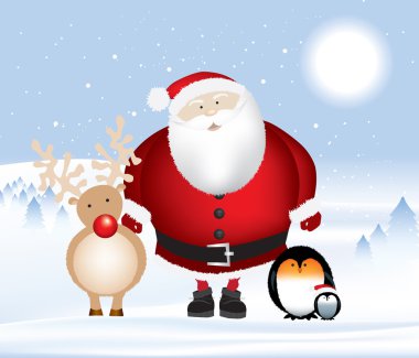 Santa rudolph and penguins clipart