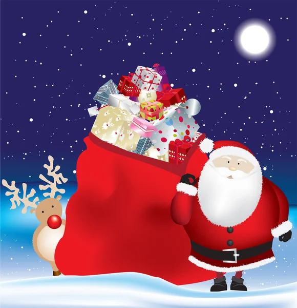 Papai Noel e enorme saco — Fotografia de Stock