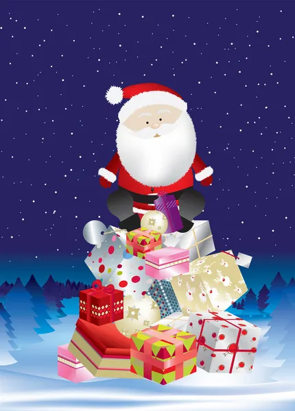 Papai Noel e enorme saco noite pequena — Fotografia de Stock