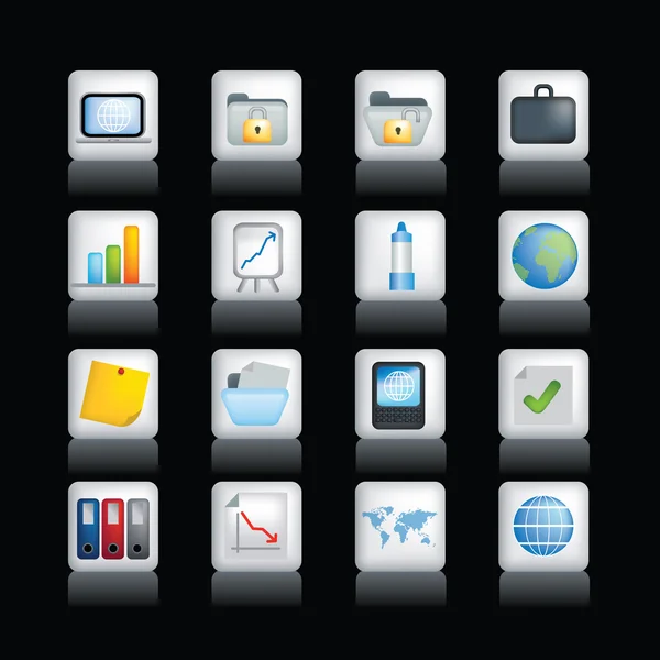 Office icon button set on black — Stock Photo, Image