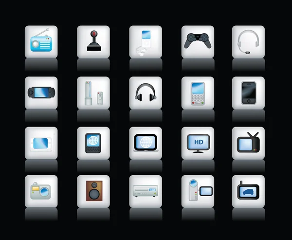 Elektronické ikony na černém pozadí — Stock fotografie