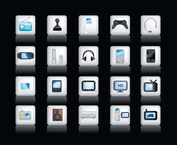 Elektroniska ikoner på svart — Stockfoto