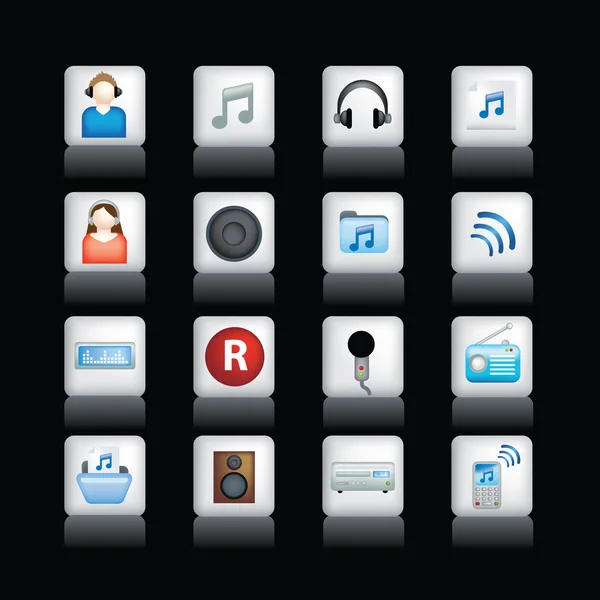 Detailed music icons on black — Stock Photo, Image