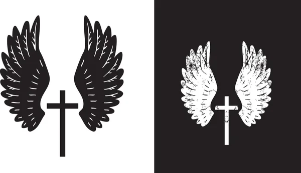 Andělská křídla a kříž — Stock fotografie
