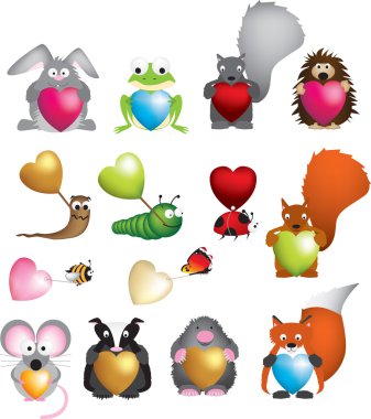 Cute love heart valentine animals clipart