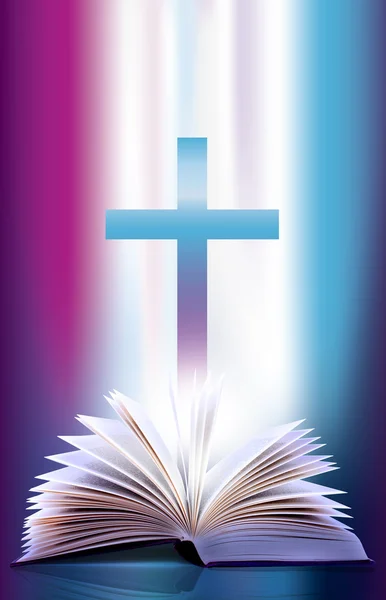 Biblia abierta y cruz —  Fotos de Stock