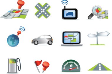 Navigation road travel icon set clipart