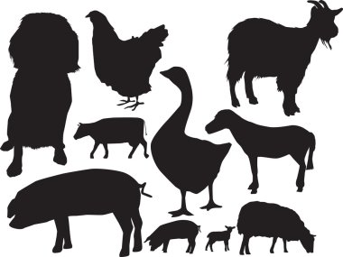 çiftlik hayvanları sihouette set