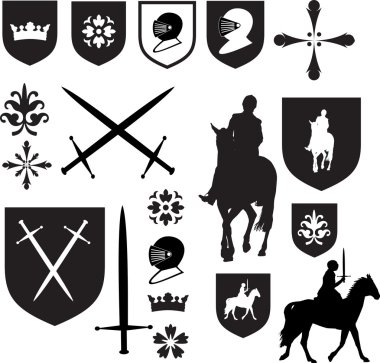 Set of old style medieval icons and symb clipart