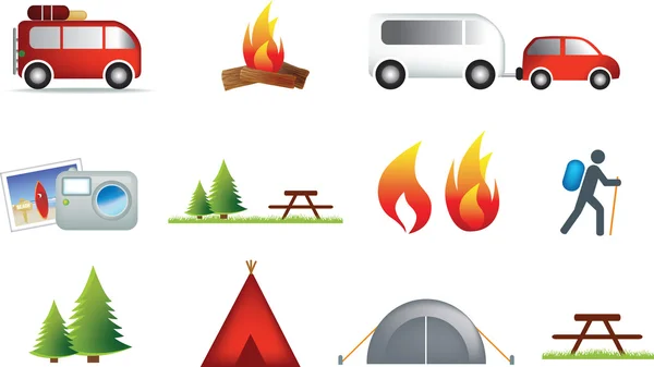 Conjunto de ícones de acampamento e exterior — Fotografia de Stock