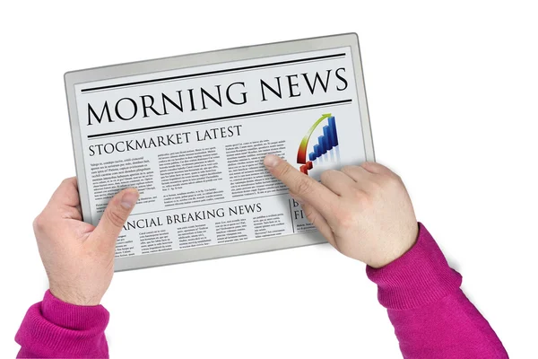 Futuristic screen holding a newspaper gr — Stock Photo, Image