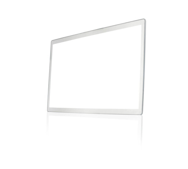 Blank silver screen at an angle with reflection