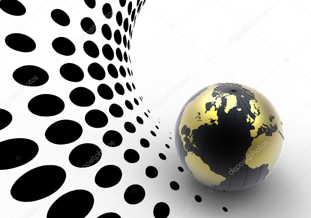 Golden globe on halftone background