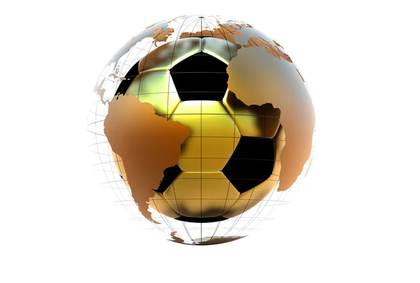 3d złota piłka nożna z kontynentami — Zdjęcie stockowe