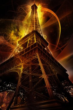 Eiffel tower on fantasy background clipart