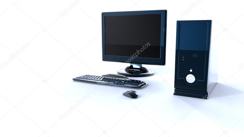 3d computer with keyboard and mouse