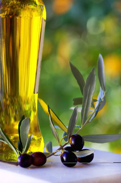 Olives and oliveoil. — Stock Photo, Image