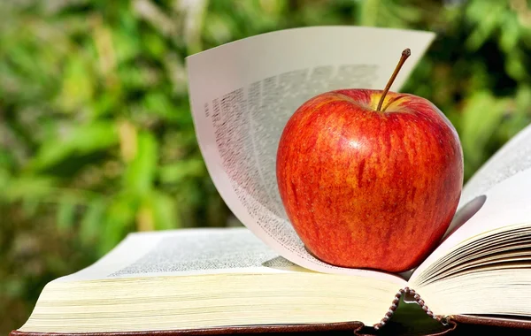 Jabłko na książki. — Zdjęcie stockowe
