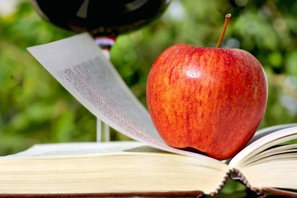 Apfel im Buch. — Stockfoto