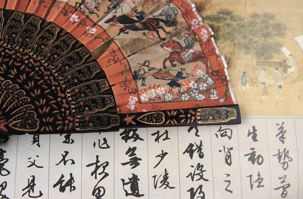 Antiguo abanico chino pintado — Foto de Stock