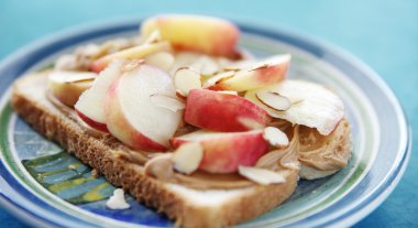 Peanut butter sandwich with fresh fruit clipart