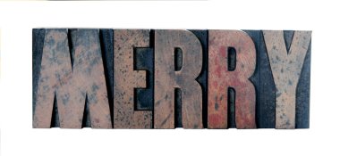 Merry in old letterpress wood type clipart