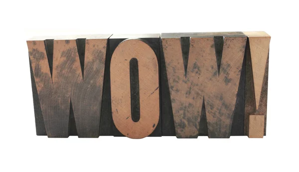 Wow in old wood type — Stock Photo, Image