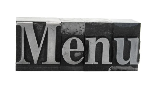 Menu in metal letterpress type — Stock Photo, Image