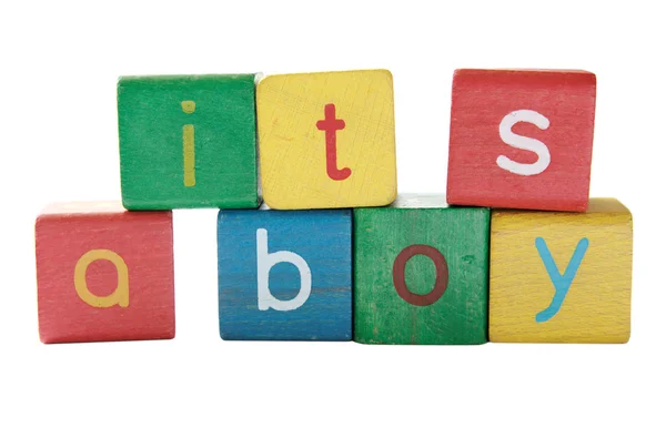 Oznámení o narození dítěte chlapce v blocích — Stock fotografie