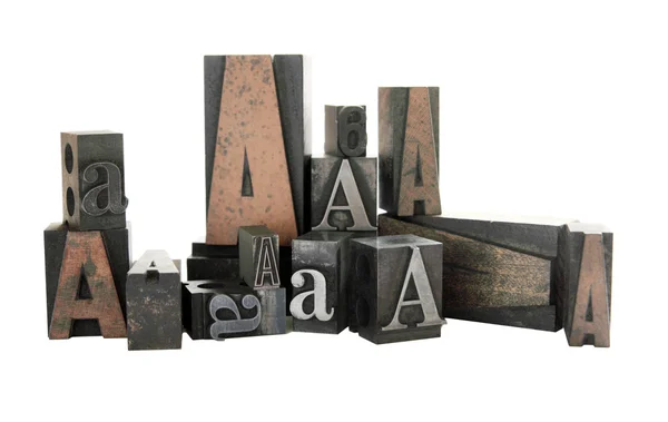 Letterpress A in wood and metal — Stock Photo, Image