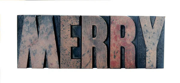 Merry in old letterpress wood type — Stock Photo, Image