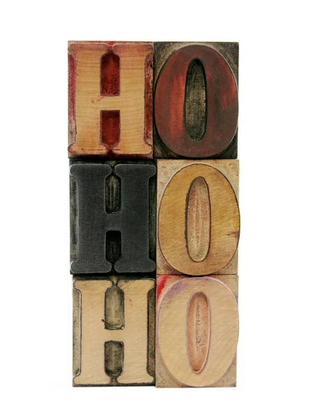 Ho ho ho in boekdruk hout brieven — Stockfoto