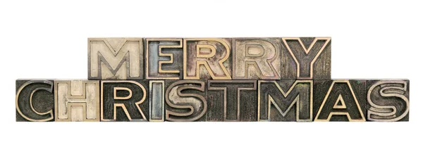 Merry Christmas in outline letterpress w — Stock Photo, Image