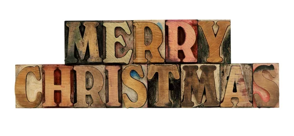 Feliz Natal em tipografia tipo de madeira — Fotografia de Stock