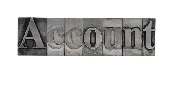 Account in old metal type — Stock Photo, Image
