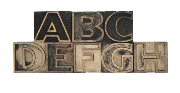 Outline letters in wood A-Hwood, type, — Stock Photo, Image