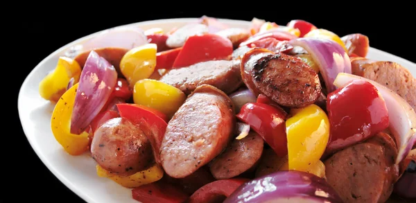 Sausages and peppers — Stock Photo, Image