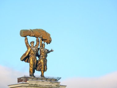 Famous Soviet monument Worker and Kolkhoz Woman (Collective Farm Woman) of sculptor Vera Mukhina in Moscow, Russia. Made of stainless steel in 1937 clipart