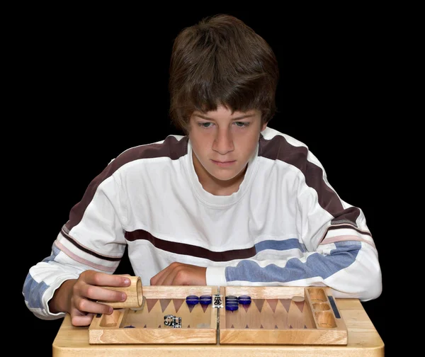 Rapaz a jogar gamão — Fotografia de Stock