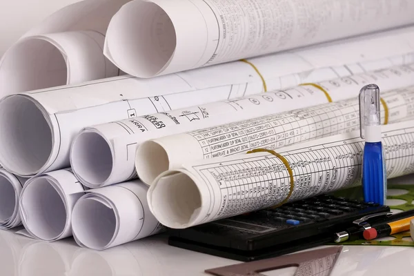Engineering rolled drawings — Stock Photo, Image