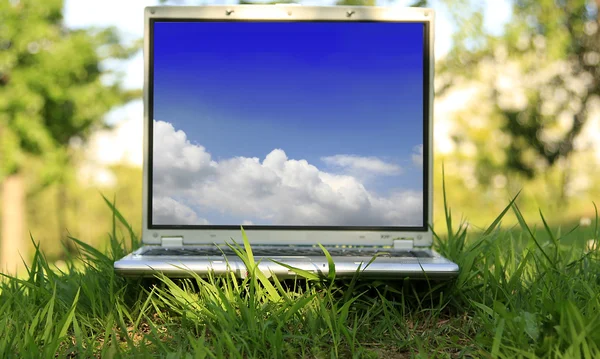 Laptop On Green Grass — Stock Photo, Image
